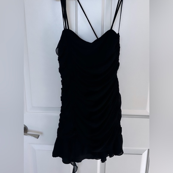 NWT ZARA Ruffled Dress with Flower  Black Mini Dress Romantic Feminine Straps - Picture 6 of 12
